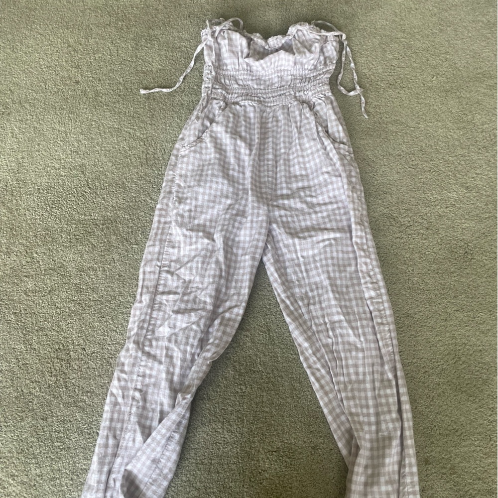 Pink and White Checkered Drawstring Romper
